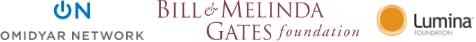 Omidyar Network logo, Bell and Melinda Gates foundation logo, Lumina Foundation logo