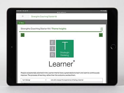 Digital kit displayed on device, featuring the Learner theme page.