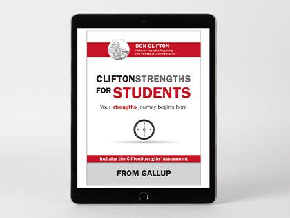 CliftonStrengths for Students e-book on tablet.