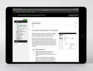 CliftonStrengths Team Activities Guide Volume 2 instruction being displayed on a tablet device.